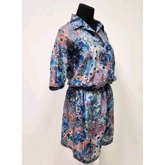 Robert Stock Vtg Women's 2 Piece Set Shorts & Shirt Silk Blue M/L - Picture 3 of 14